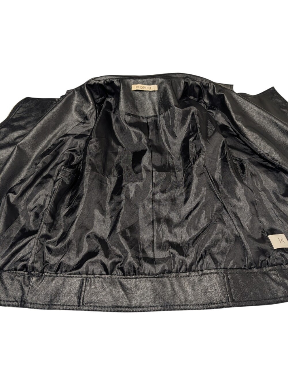 Arden B. Womens Black Faux Leather Moto Biker Vest Size M Full Zip Zipper Lined - Picture 6 of 9